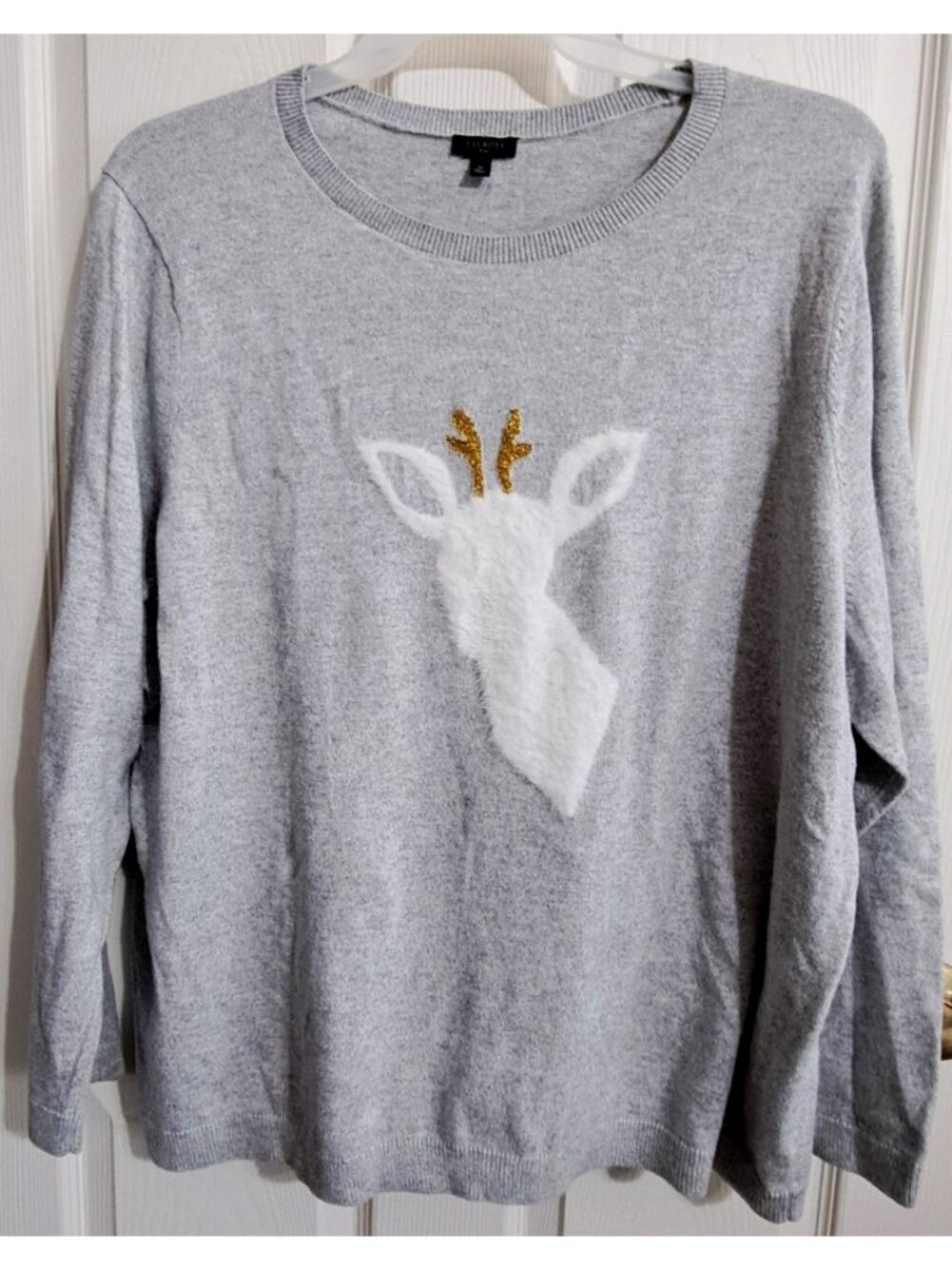 Talbots Plus 3x Gray Long Sleeve Sweater Reindeer Party Holiday